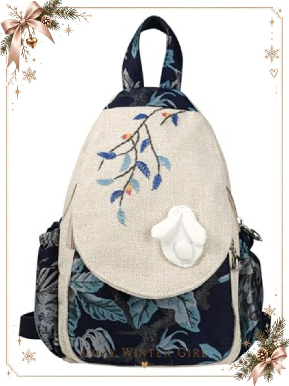 Washed Canvas Backpack 3D Decoration Bohemian Commuting Rucksack